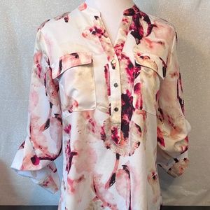Floral button-up dress shirt with collar